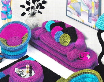 Fashion doll furniture, crochet patterns, dollhouse furniture, doll couch, doll lamp, vintage style, digital pattern.