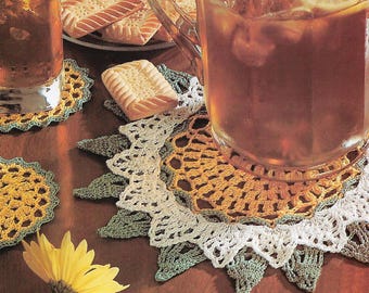 Vintage crochet coaster pattern, crochet doily, crochet coasters, flower coasters, country decor, digital pattern.