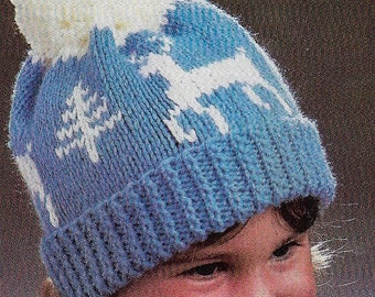 Reindeer hat knitting pattern, Christmas hat, children's holiday clothing, vintage style, Christmas present.