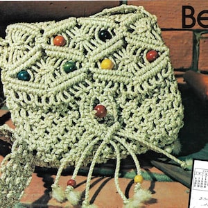 Macrame purse pattern, vintage pattern, women's fashion, retro purse, digital pattern, boho fashion.