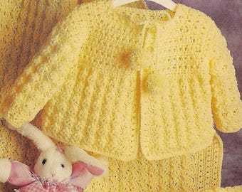 Vintage crochet pattern, baby layette, size 3-6 months, baby sweater, baby blanket, baby bonnet, baby booties, digital pattern, baby shower