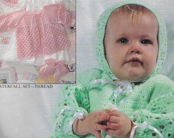 Vintage crochet baby set patterns, baby booties, baby jacket, baby shower gift, infant clothing, digital pattern, Christening outfit.