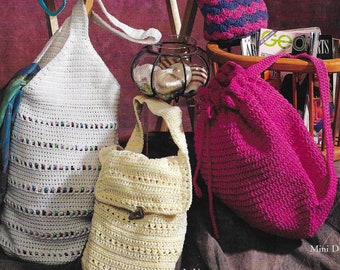 Vintage crochet totes patterns, crochet bag, purse, crossbody bag, digital pattern, beach bag.