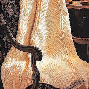 Aran crochet blanket pattern, fisherman afghan, home decor, vintage style, digital pattern, housewarming gift.