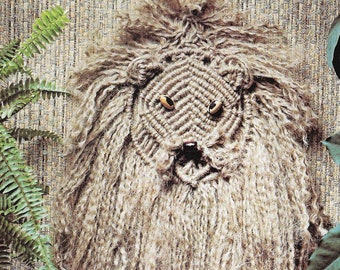 Macramé lion pattern, macrame wall hanging, animal macrame, pdf, instant download, childrens room