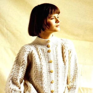 Vintage Aran knitting pattern, cabled sweater, women's fashion, instant download, digital pattern, classic sweater.