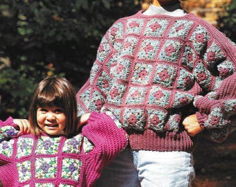 Crochet pullover pattern, sweater pattern, adult sweater, children's sweater, women's fashion, digital pattern, Mommy and me.