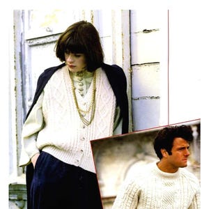 Vintage Aran knitting patterns, Cabled women&#39;s vest, cabled men&#39;s sweater, instant download, digital pattern,