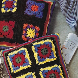 Easy crochet pillow pattern, granny square pillows, vintage style, digital pattern, home decor. housewarming gift.