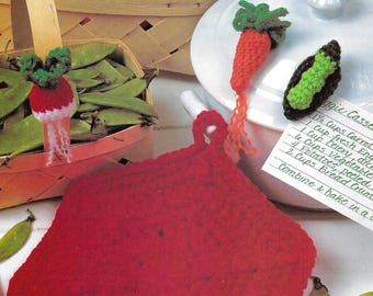 Vintage crochet potholder pattern, curtain valance, crochet veggies pattern, kitchen decor, home accessories, digital pattern/