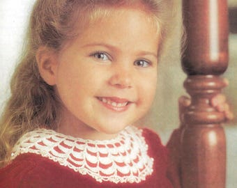 Vintage crochet pattern, easy crochet, lacy pearl collar pattern, children's fashion, girl's clothing, vintage style, digital pattern.