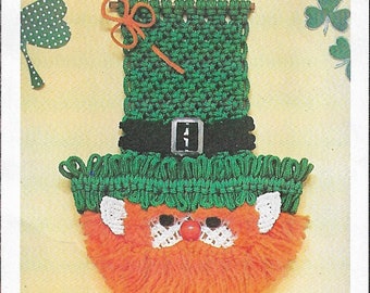 Vintage macrame Leprechaun pattern. Macrame book, Saint Patrick's Day Decor, seasonal decor, holiday decor, macrame knotting book