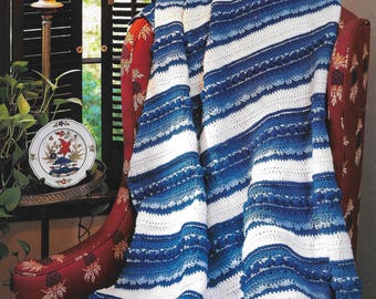 Crochet blanket pattern, blue and white decor, home decor, vintage style, housewarming gift, digital pattern.