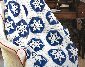 Vintage crochet snowflake blanket, seasonal decor, home decor, winter afghan, digital pattern.