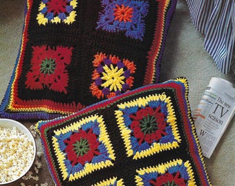 Easy crochet pillow pattern, granny square pillows, vintage style, digital pattern, home decor. housewarming gift.