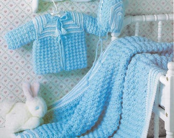 Vintage crochet layette set, Newborn, baby afghan, baby bonnet, baby sweater, booties, baby shower gift, digital pattern, Christening gift.