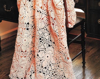 Vintage crochet afghan pattern, lacy blanket, home decor, housewarming gift, Victorian style