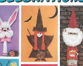 Macrame holiday patterns, macrame Santa, macrame witch, macrame Easter bunny, macrame owl, macrame snowman, macrame pumpkin, digital, pdf