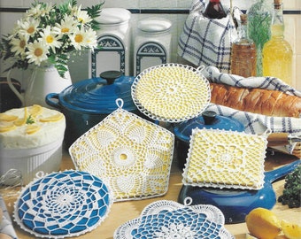 Crochet potholder pattern, 6 patterns, Farmhouse potholders, PDF, Instant download