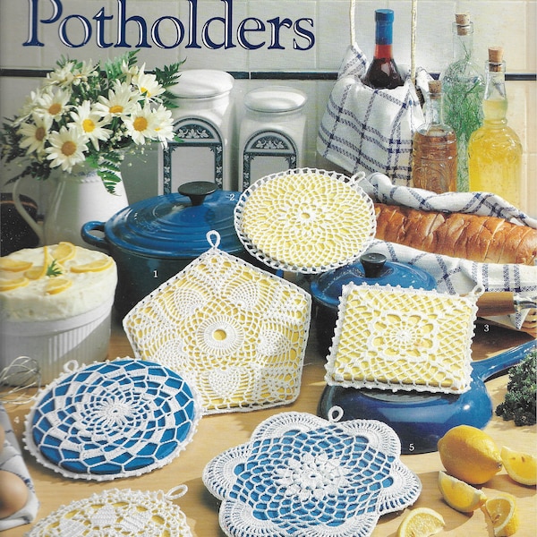 Crochet potholder pattern, 6 patterns, Farmhouse potholders, PDF, Instant download