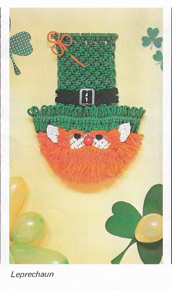 Vintage macrame Leprechaun pattern. Macrame book, Saint Patrick's Day Decor, seasonal decor, holiday decor, macrame knotting book
