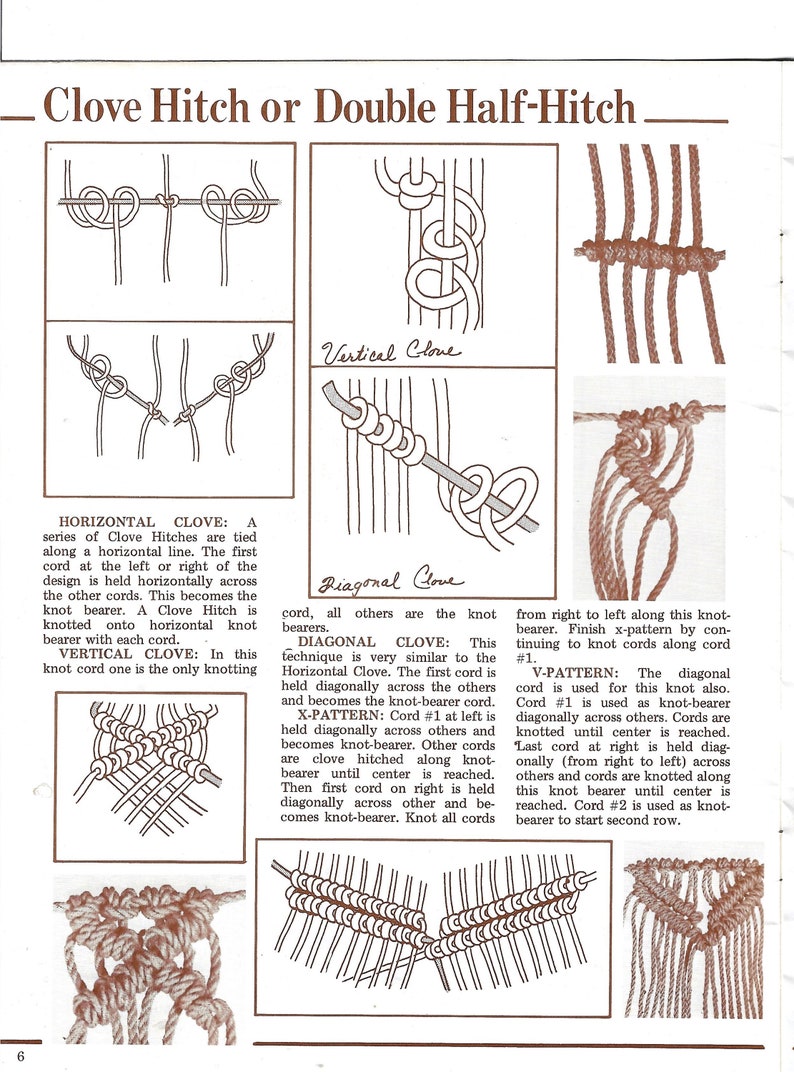 K&ouml;nnte beinhalten: Diagramme, die verschiedene Knotentechniken veranschaulichen, einschlie&szlig;lich Kreuzknoten und doppelter Halbschl&auml;ge. Das Bild zeigt detaillierte Illustrationen von horizontalen, vertikalen, diagonalen, X- und V-Knoten mit begleitendem Text.