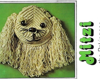 Macrame dog, macrame Pekingese, vintage pattern, retro, children's decor, animal lover, digital file