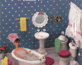 Fashion doll bathroom crochet pattern, fashion doll furniture, doll furniture, digital pattern, vintage pattern.