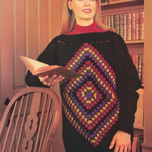 Easy crochet women's sweater pattern, women's fashion, vintage style, digital pattern, granny square. S,M,L 40-48