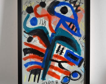 Mescola il medium sulla tavola nello stile della pop art, un quadro per la casa moderna, dipinto a mano e firmato, unico nel suo genere.