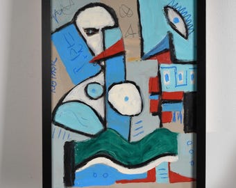 mescola il medium sulla tavola nello stile della pop art, un quadro per la casa moderna - dipinto a mano e firmato, unico nel suo genere