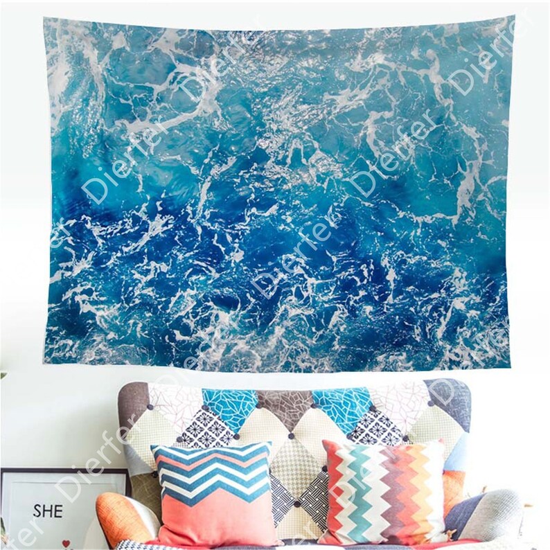 Blue Sea Scenic Tapstries Wall Decor Blue Waves Ocean Sea Tapestry Wall Hanging Summer Beach Landscape For Dorm Living Room Bedroom