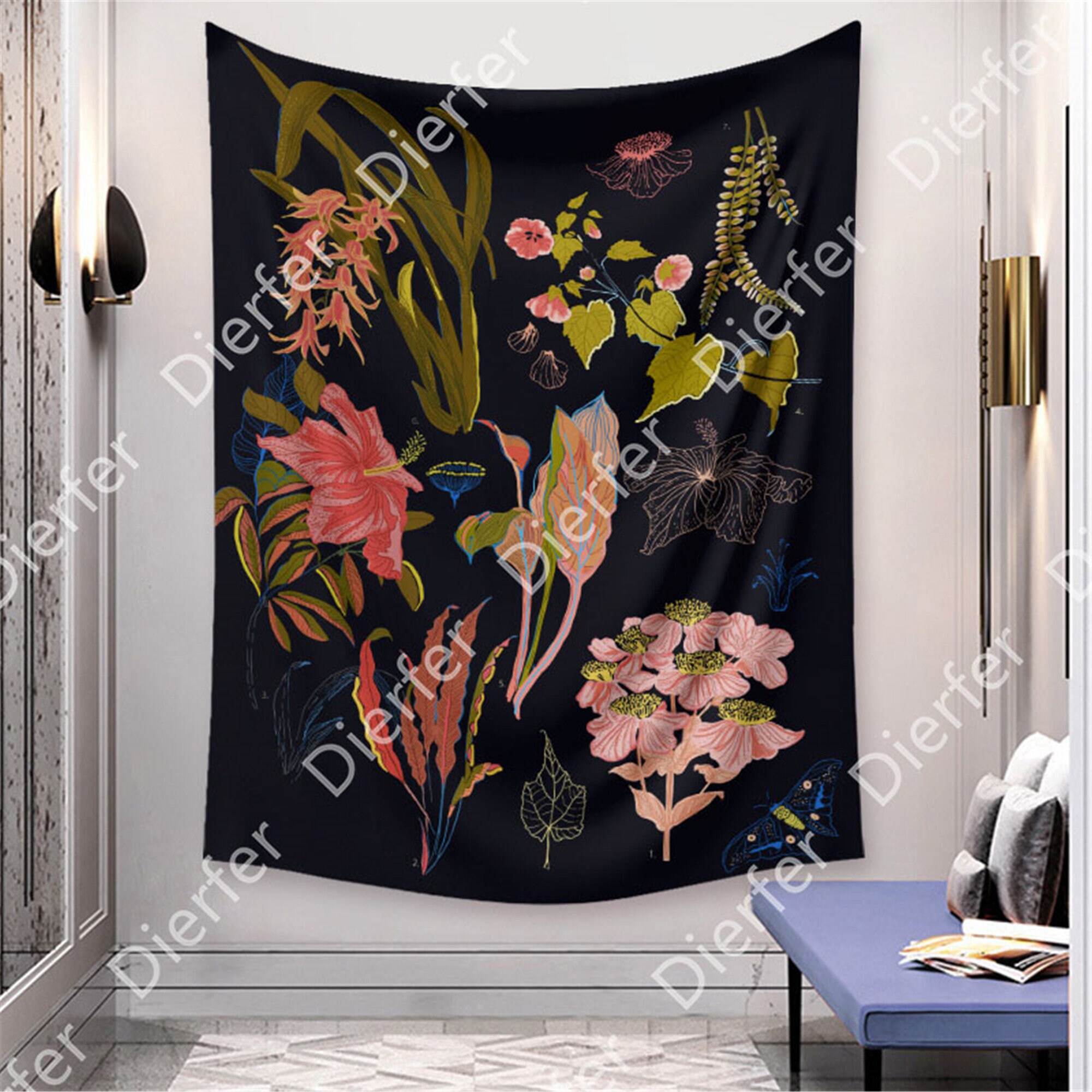 Plants Tapestry Bouquet Of Flowers Tapestry Floral Bohemian Etsy