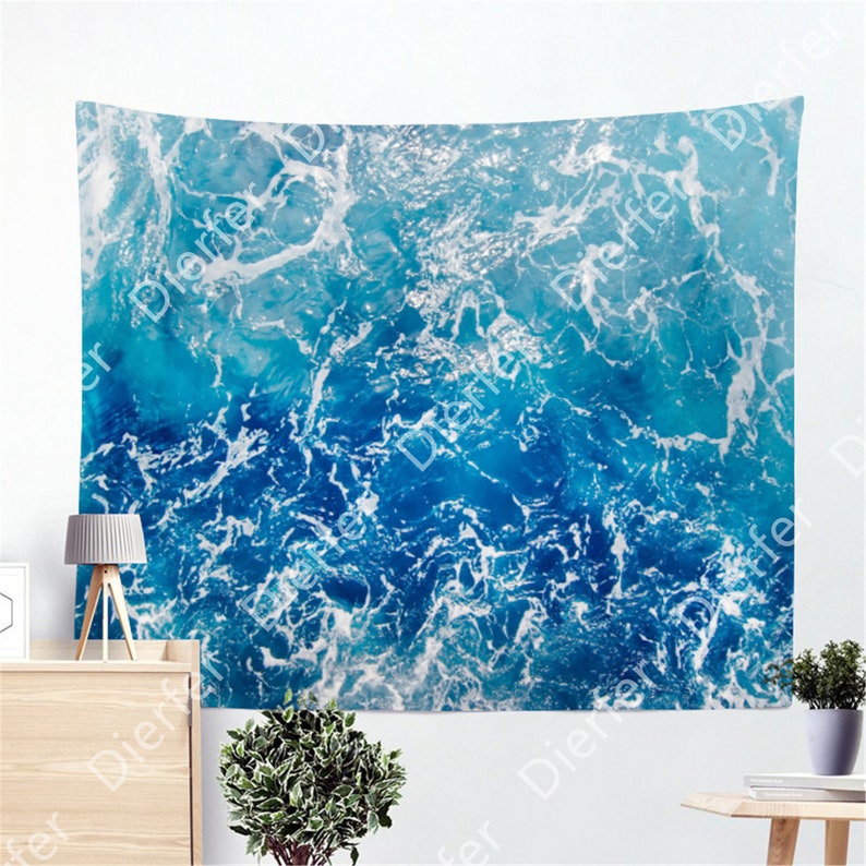Blue Sea Scenic Tapstries Wall Decor Blue Waves Ocean Sea Tapestry Wall Hanging Summer Beach Landscape For Dorm Living Room Bedroom