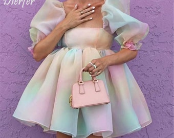long dress with puffy sleeves