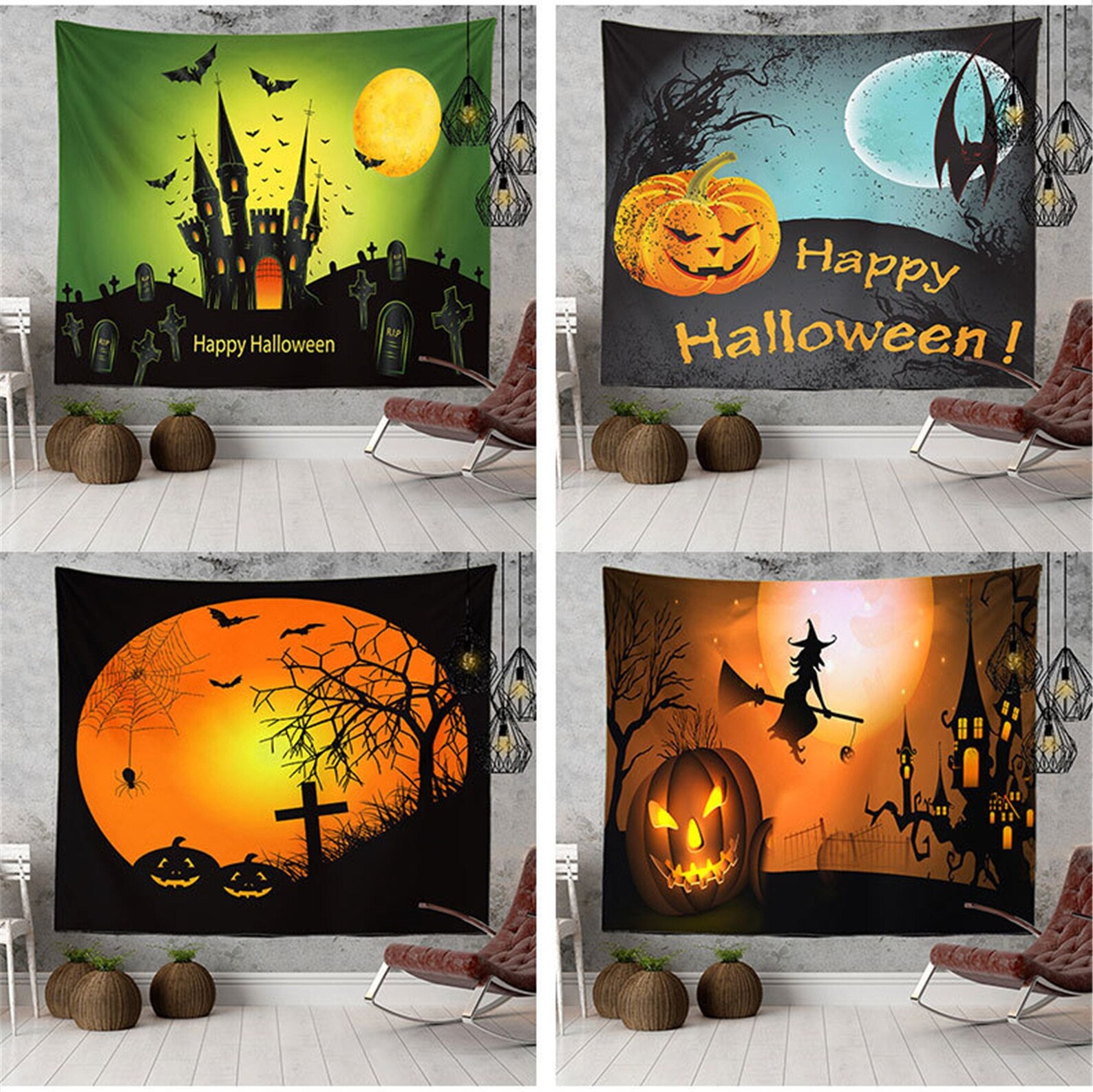 Halloween Tapestry Night Haunted Woods Tapestry Scary Etsy