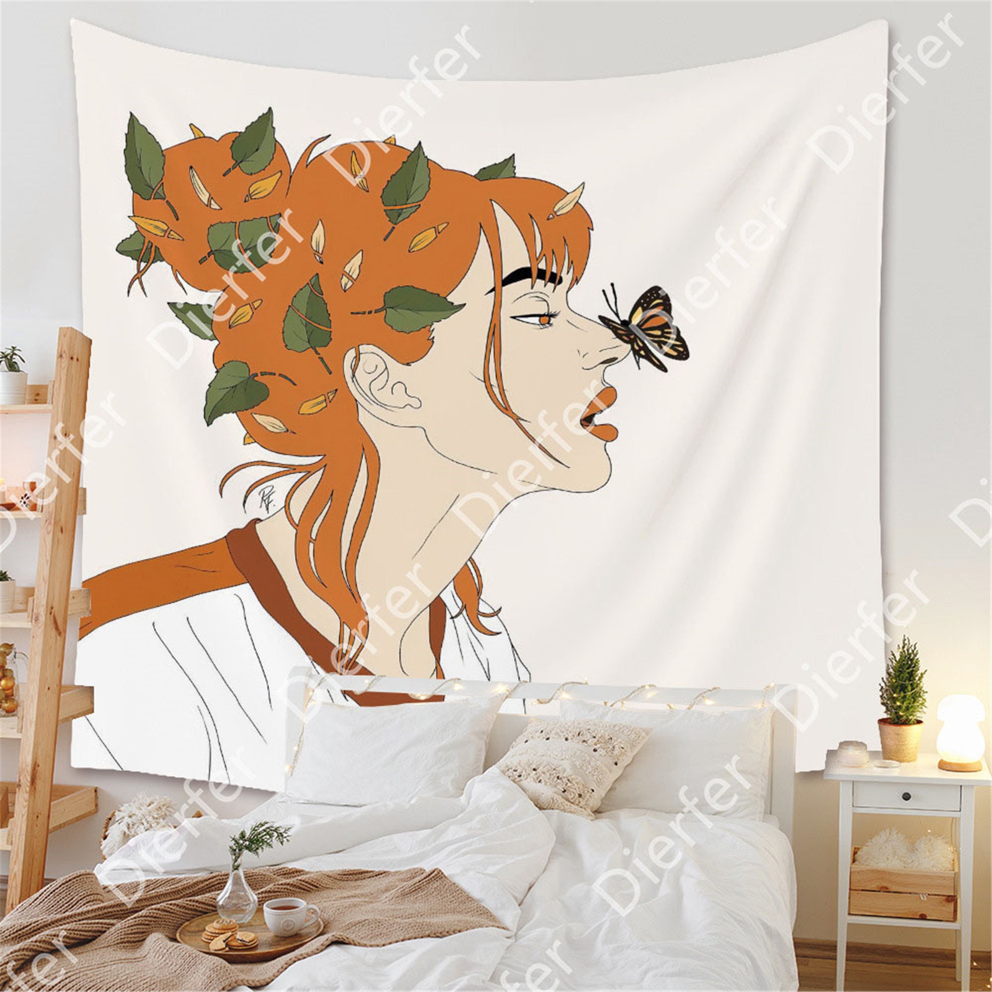 Butterfly Tapestry Girl Tapestry Leaves Tapestry Minimalist Etsy