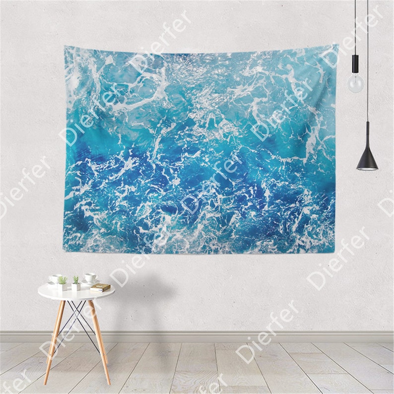Blue Sea Scenic Tapstries Wall Decor Blue Waves Ocean Sea Tapestry Wall Hanging Summer Beach Landscape For Dorm Living Room Bedroom