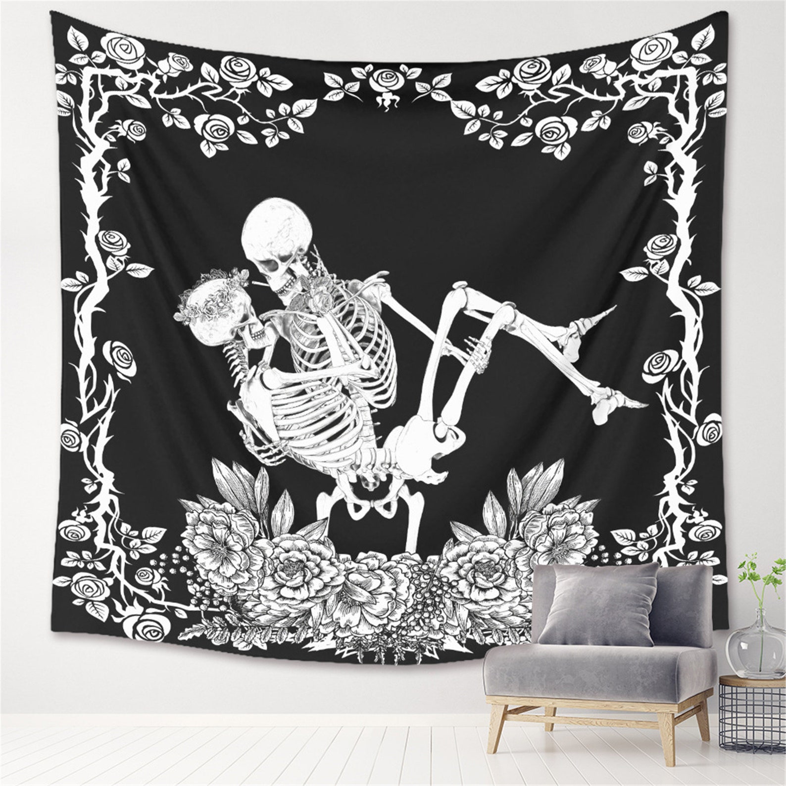 Skull Tapestry The Lovers Tapestry Human Skeleton Tapestry Etsy