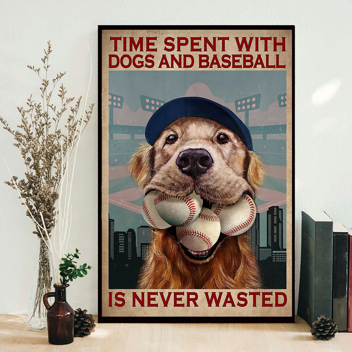 Baseball and Dog Poster Time Spent with Dogs and Baseball is Etsy