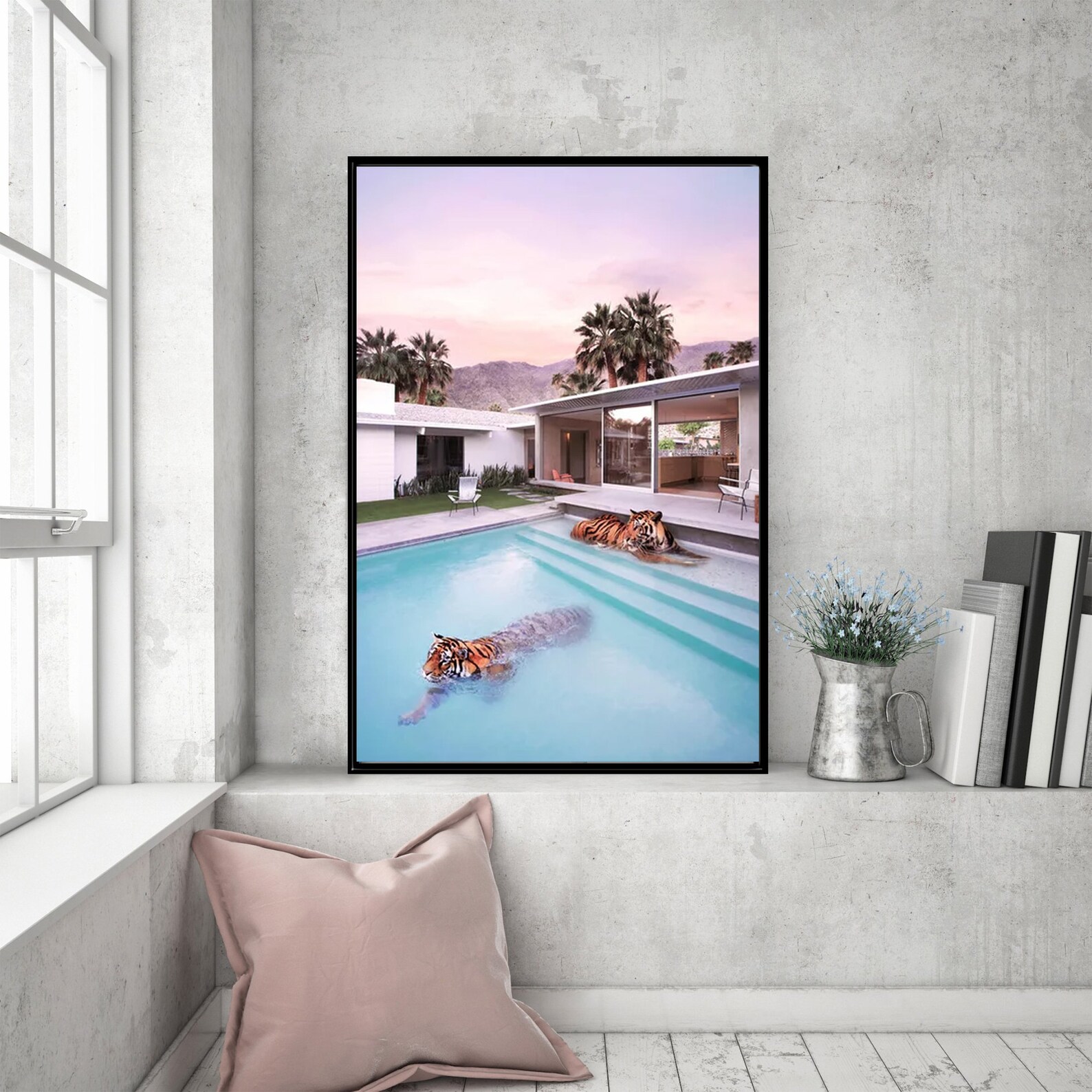 Palm Springs Tigers Wall Art Tiger on Swimming Pool Poster Etsy