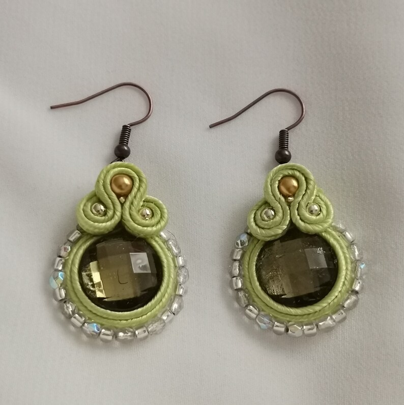 Small soutache green orange earrings beaded for woman/'s simple minimalist jewelry clearance handmade fashion accessory bead grey wedding