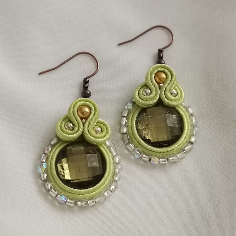 Small soutache green orange earrings beaded for woman/'s simple minimalist jewelry clearance handmade fashion accessory bead grey wedding