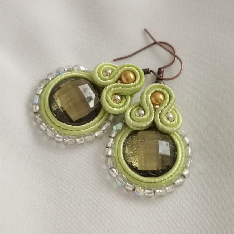 Small soutache green orange earrings beaded for woman/'s simple minimalist jewelry clearance handmade fashion accessory bead grey wedding
