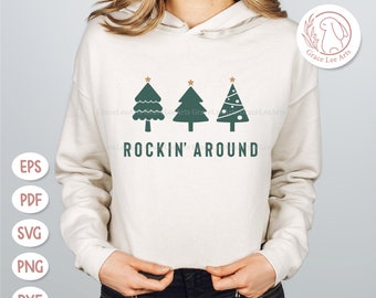 Rockin alrededor del árbol de Navidad SVG, Navidad svg, Árbol de Navidad svg, Navidad divertida svg