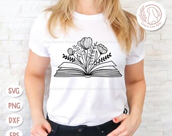 Książka z kwiatami SVG, Książka z kwiatami SVG, Miłośnik książek SVG, Czytanie SVG, Czytanie, Ładna książka, Kwiaty wyrastające z książki, Koszulka nauczycielska SVG