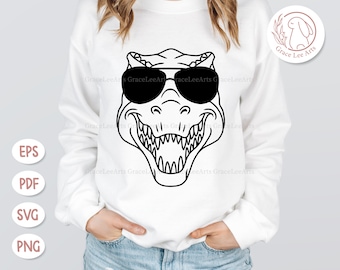 T-rex In Sunglasses SVG, Cool Dino Wearing Sunglasses Svg, Cute Dinosaur svg, Cool T-rex Svg