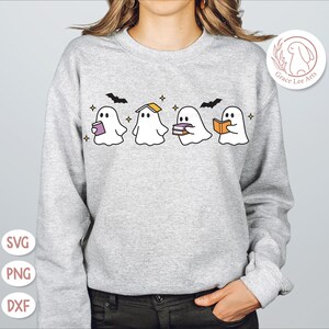 Fantasma leyendo (SVG), amante de los libros (SVG), bibliotecario (SVG), Halloween (SVG), fantasma (SVG), profesor (SVG), temporada espeluznante (SVG), diseño de sublimación imagen 2