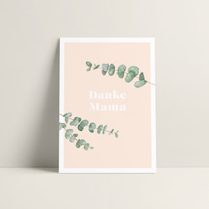 Wenskaart "Thank you Mom" met eucalyptus, Din A6-kaart met gratis achterkant, optioneel met envelop | Moederdagkaart, Moederdagcadeau