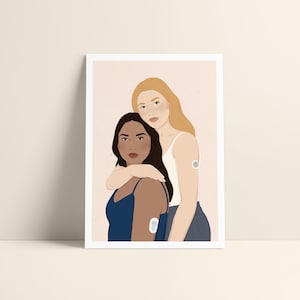 Postkarte Din A6 "girls support girls" | Diabetes Art | Diabetes Illustration | Girls with Gadgets | Diabetes Typ 1 | Dexcom